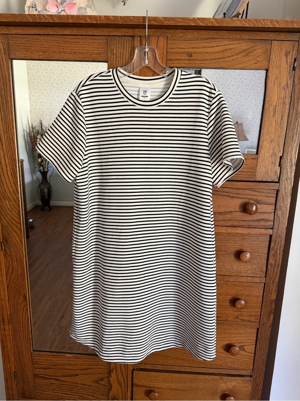 Short Sleeve Sandwash Striped L Midi Dress